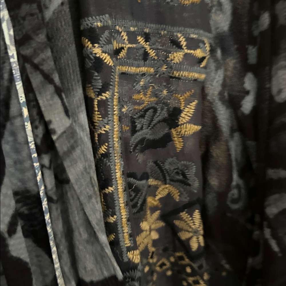 John Mark Blue Boho Kimono Duster Cardigan Patchwork Embroidered Longline 1X - Picture 4 of 11